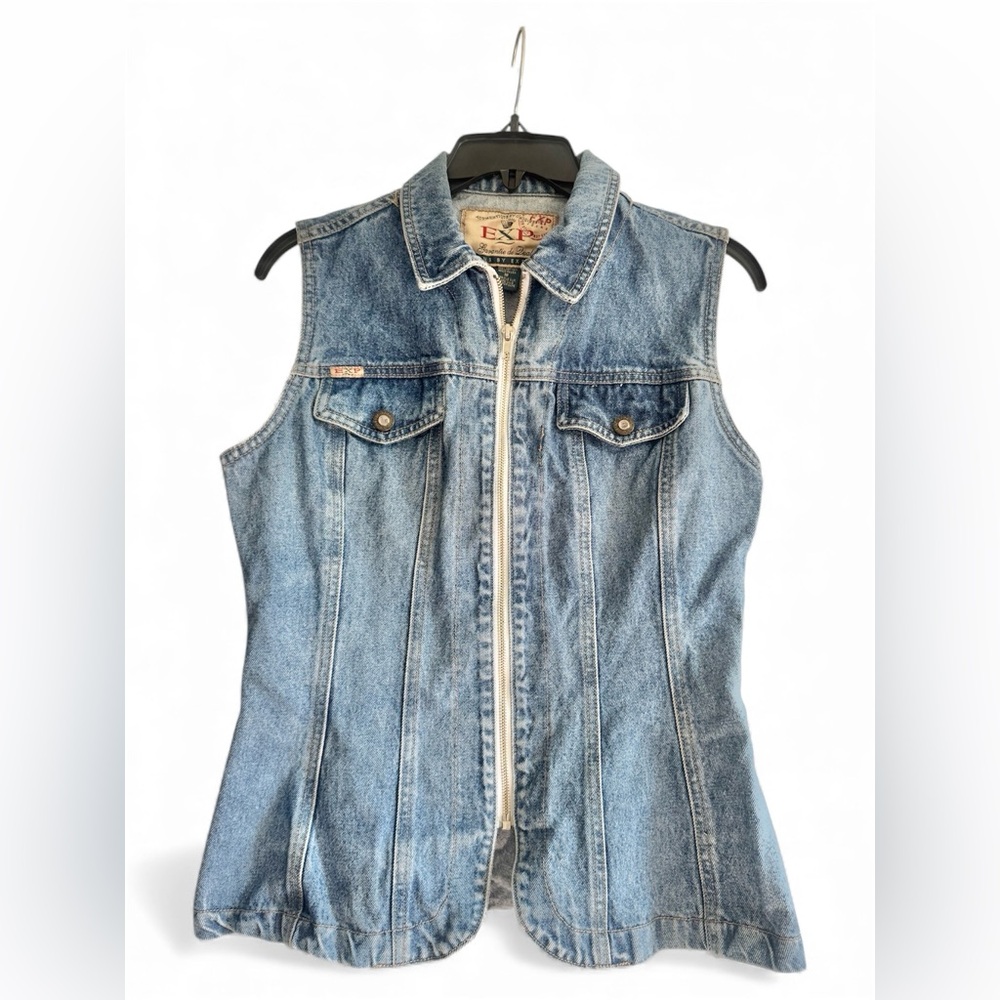 VTG Express Denim Jean Vest Full Zip Med* 90s Biker Coastal Cowgirl